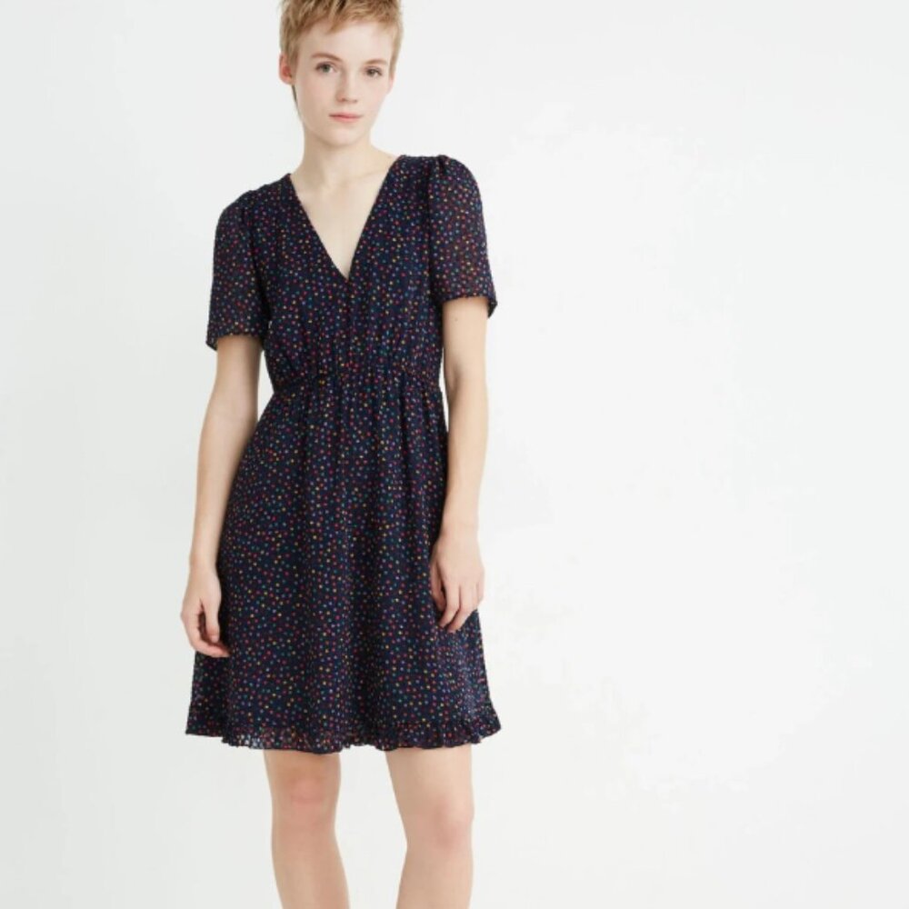 Madewell Flutter-Sleeve Ruffle-Hem Dress in Sugar Dot Size 00